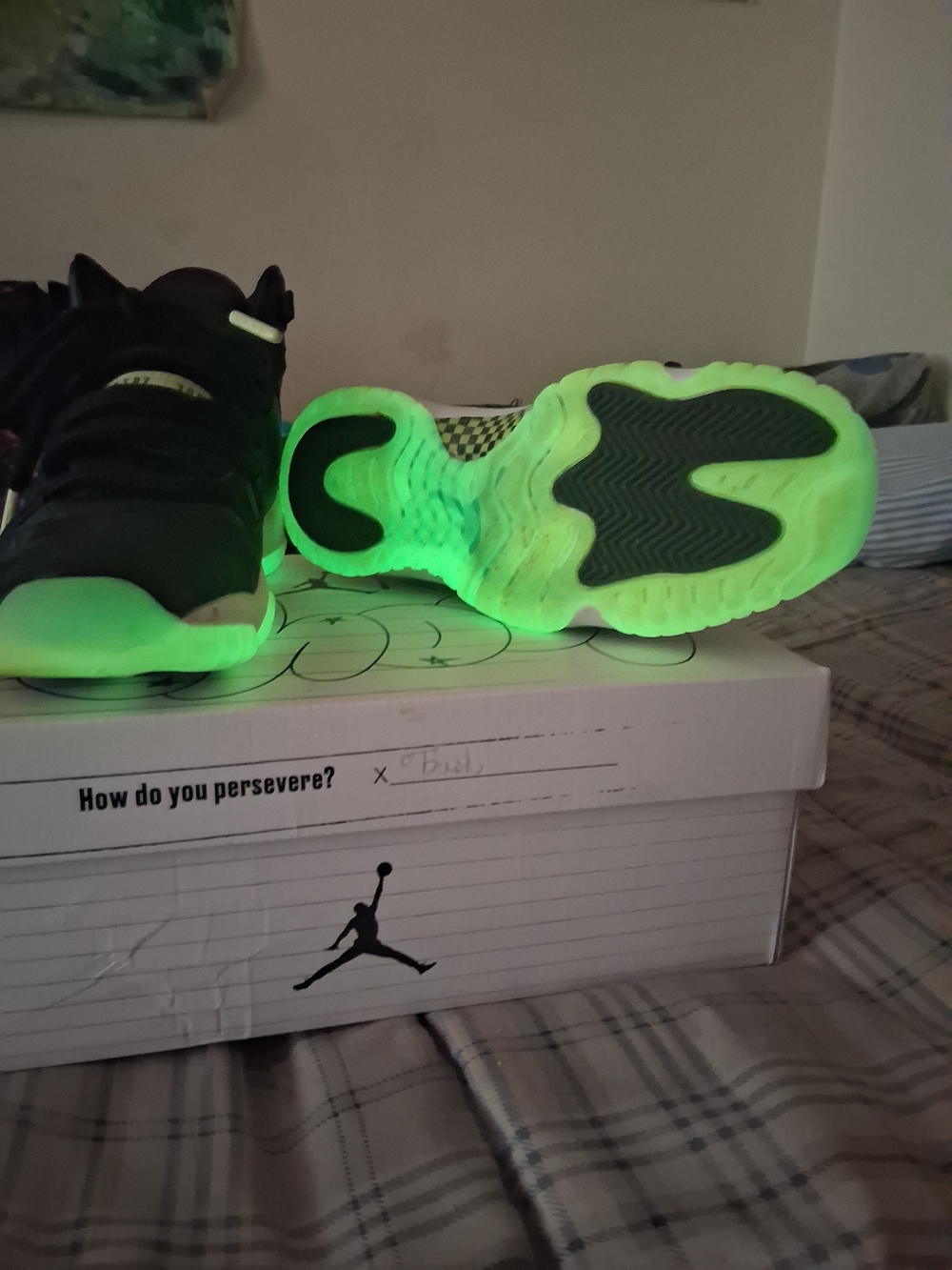 Jordan Kids Black Sneakers with Glow Green Outsole